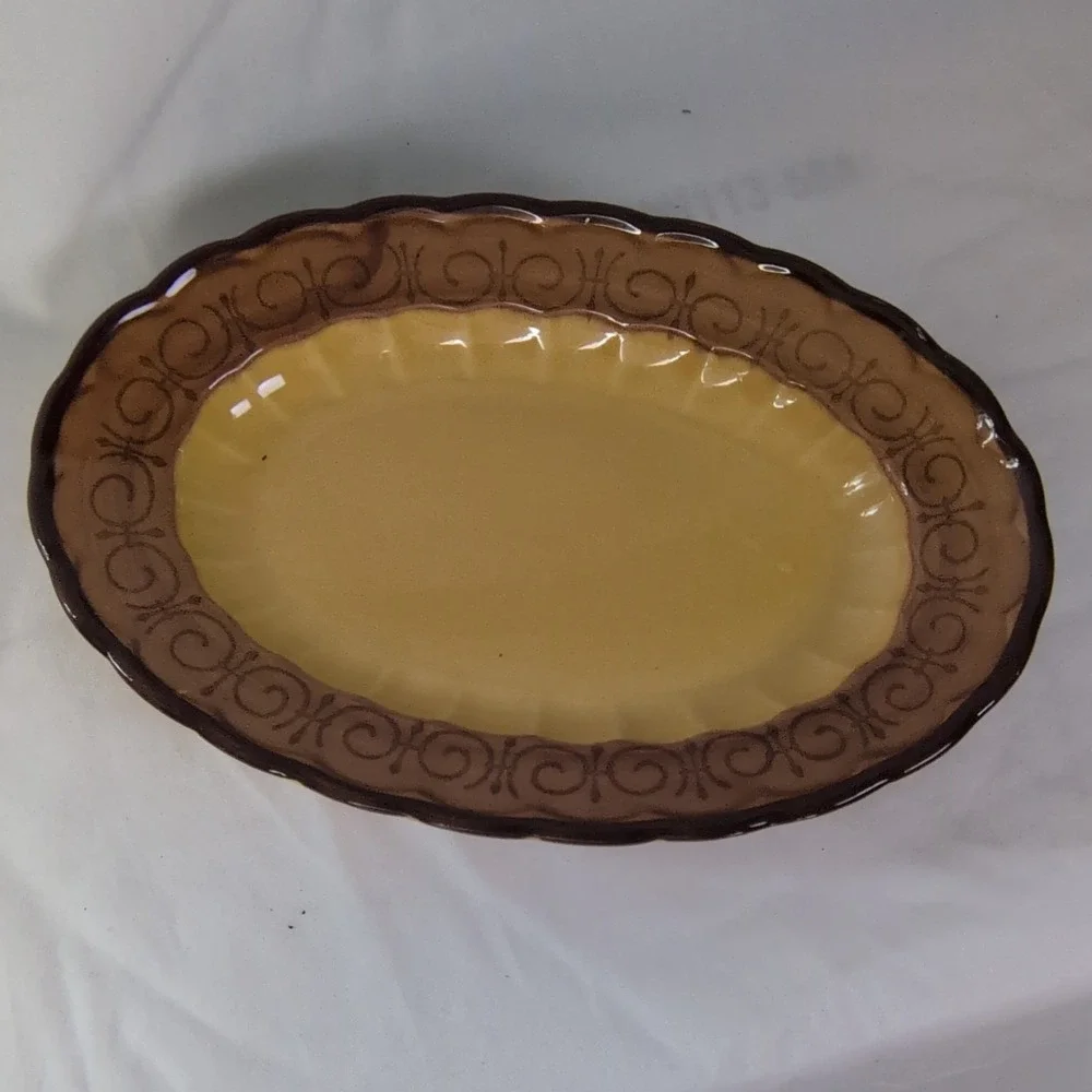 Vintage Vernon ware by Metlox oval serving platter brown scroll dsgn made in Cal